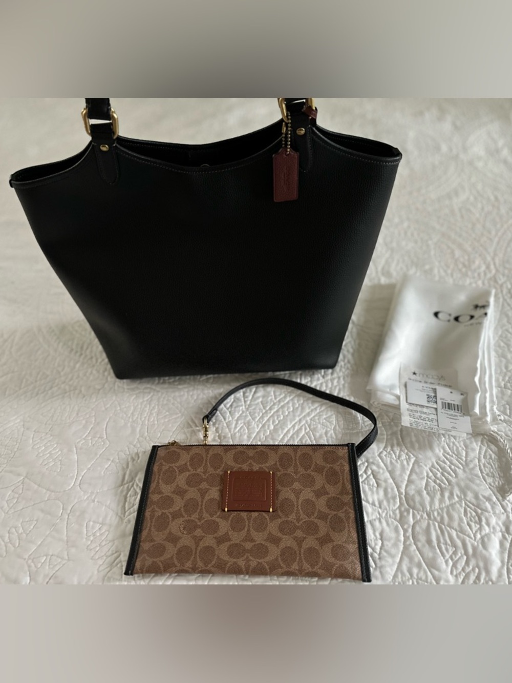 Coach Day Tote in Black with Brown Signature Canvas Wristlet